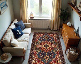 Colorful Oriental Rug: Kilim Style Living Room Carpet