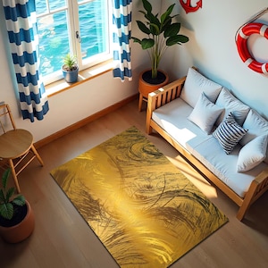 Gold Print Modern Area Rug: Metallic Home Decor