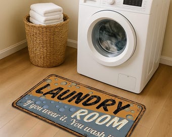 Funny Laundry Rug - Retro Style Soft Non-Slip Floor Mat