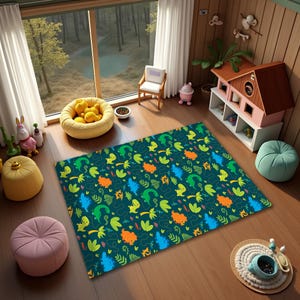Cute Baby Dinosaurs Rug, Colorful Prehistoric Print Carpet for Kids Room, Nursery Decor Floor Mat