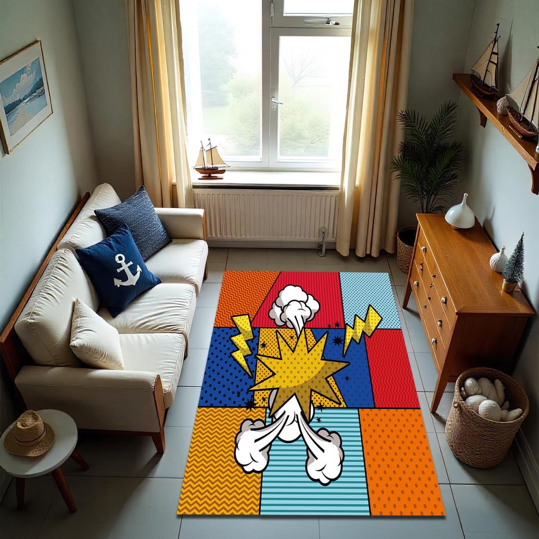 Cartoon Explosion Rug: Pop Art Style Floor Accent (soft, Washable) - Etsy
