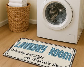 Retro Laundry Room Rug: 80s Style, Machine Washable, Nonslip