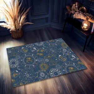 Alfombra de astrología del zodíaco, alfombra celestial azul con estrellas y figura de Da Vinci, decoración astronómica, esterilla de yoga