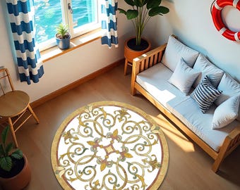 Mosaic Round Rug: Tile Pattern Decorative Carpet