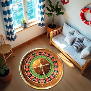 Casino Roulette Rug, Round Game Room Carpet, Poker Room Decor, Gambling Theme Rug, Casino Night Party Mat, Unique Man Cave Rug