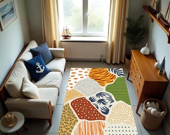 Boho Patchwork Rug Abstract Nature Pattern Colorful Funky Floor Mat for Modern Home Decor