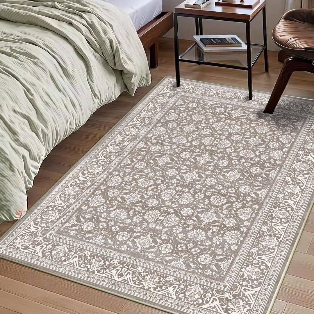 Tangerine Color Rug Boho Floral Rug Beige Color Moroccan Dining Room Kitchen Carpet ...