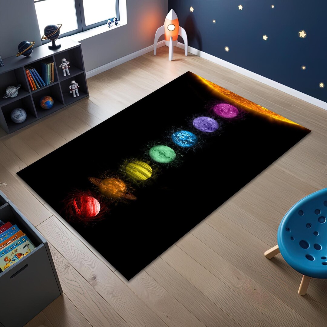 Solar Systen Rug Solar System Rug, Sun and Planet Print Carpet, Kids Learning Room Mat ...