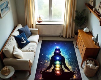 Chakra Mandala Yoga Mat, Spiritual Meditation Carpet