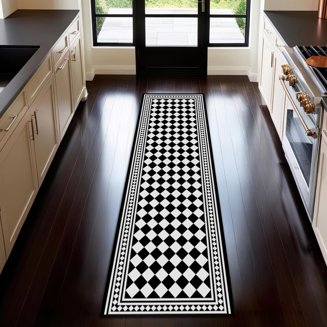 Black and White Diamond Runner Rug: Geometric Kitchen Hallway Carpet - Etsy