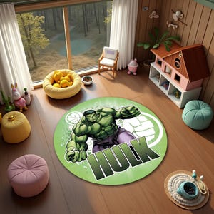 Green Hulk Rug, Round Mat, Superhero Decor, Cartoon Carpet for Boys Room, Gift for Hulk Fan