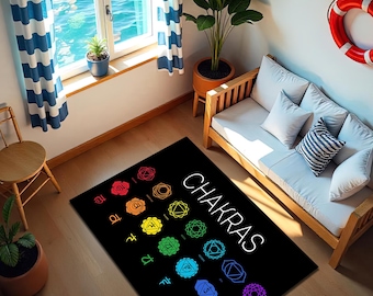 7 Chakras Yoga Mat: Spiritual Meditation Rug, Colorful Energy Decor