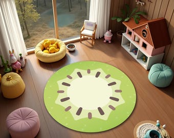 Cartoon Kiwi Rug: Kids Nursery Floor Mat (Round, Green Fruit)