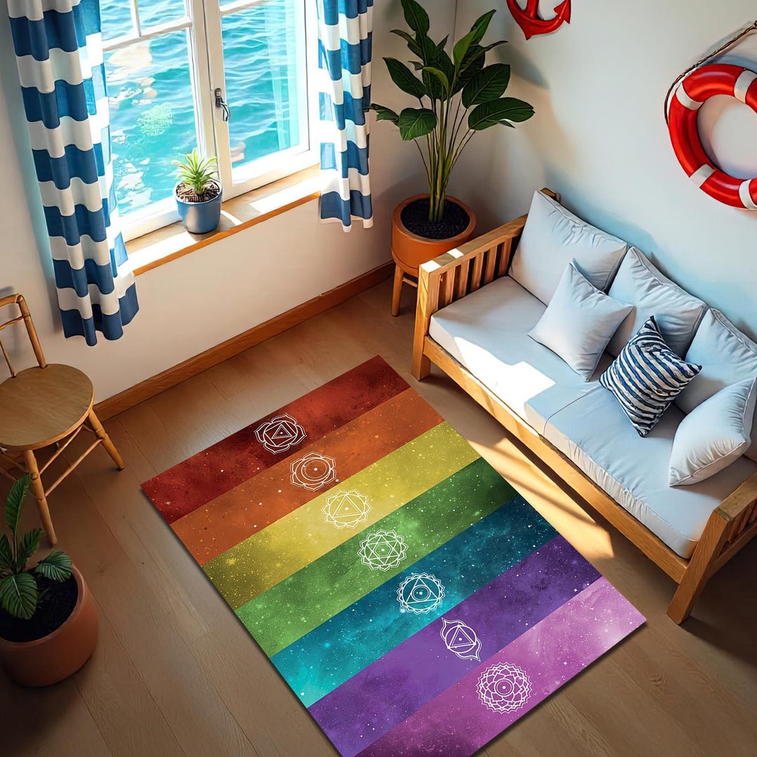 Chakra Symbol Rug: Colorful Meditation Yoga Mat, Energy Healing Decor ...