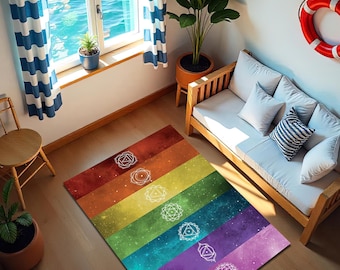 Chakra Symbol Rug: Colorful Meditation Yoga Mat, Energy Healing Decor
