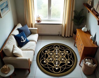 Flower of Life Round Rug: Sacred Geometry Yoga Meditation Mat