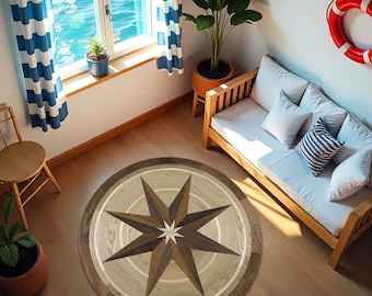 Nautical Compass Rug: Rustic Coastal Marine Floor Mat