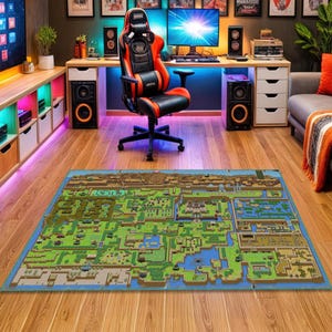 Retro RPG Map Rug: Pixel World Gamer Decor Floor Mat