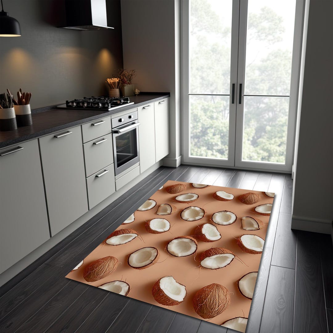 Coconut Pattern Area Rug, Tropical Brown & White Modern Decor - Etsy
