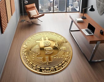 Gold Bitcoin Round Rug - Cozy Crypto Office Decor