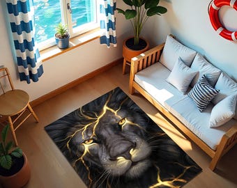 Majestic Lion Rug: Fierce Animal Print, Safari Style