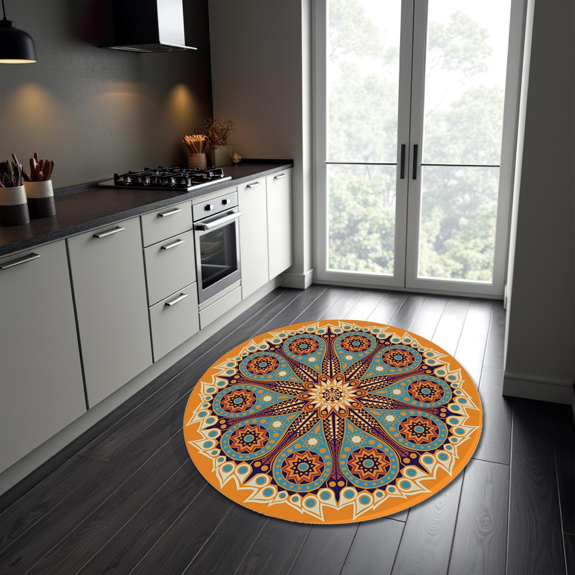 Eclectic Boho Mandala Rug Turquoise Orange Moroccan Carpet