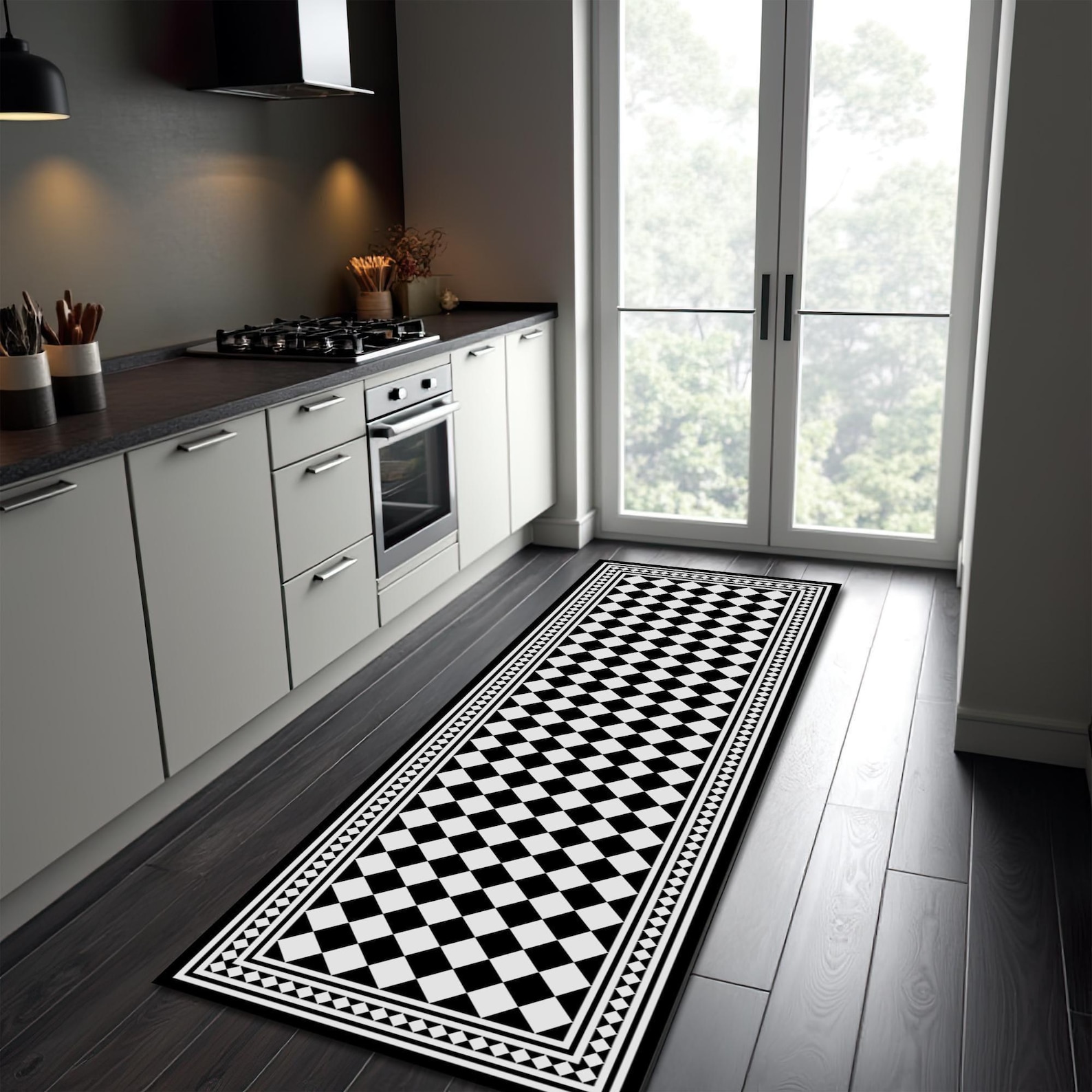 Black and White Diamond Runner Rug: Geometric Kitchen Hallway Carpet - Etsy