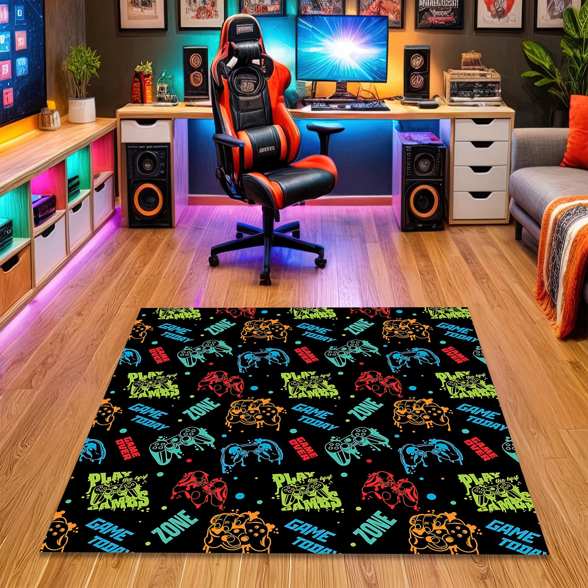 Black Gamer Rug: Colorful Controller Design, Teens Room Decor