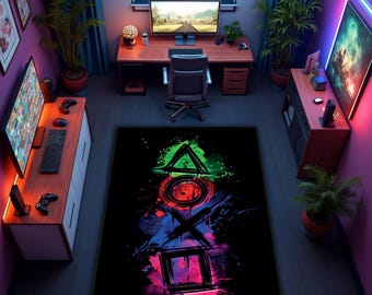 Game Controller Rug: Neon Gamer Room Decor