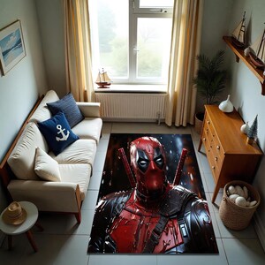 Deadpool Comic Rug: Edgy Superhero Decor, Red and Black