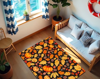 Alfombra de calabaza, decoración otoñal festiva para el hogar con hojas de otoño