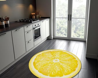 Tapete redondo de limão amarelo, tapete de cozinha, decoração de frutas (impressão 3D)