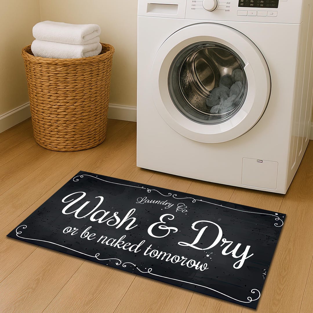 Rustic Laundry Room Rugs Retro Laundry Room Rug, Funny Laundry Room Decor, Laundry Mat, Wash Dry ...