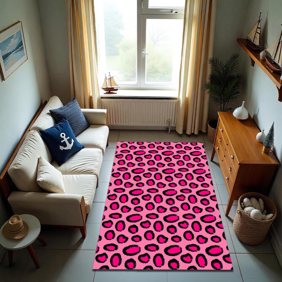 Pink Leopard Print Rug, Modern Animal Carpet - Etsy