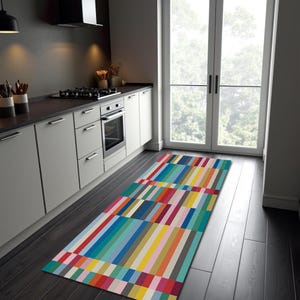 Colorful Striped Runner Rug: Modern Geometric Kitchen Carpet