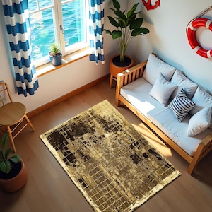 Shiny Gold Accent Rug: Elegant Metallic Print Carpet