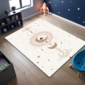 Minimal Sun and Moon Rug, Space Carpet, Yoga Mat, Meditation Rug, Bohemian Decor, Crescent Rug