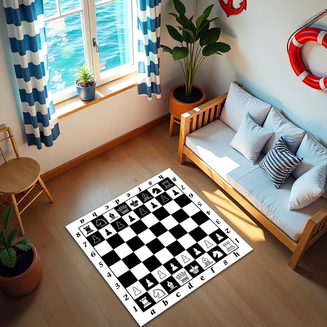 Chess Board Pattern Rug Chess Board Rug: Black & White Checkered Game Mat - Etsy