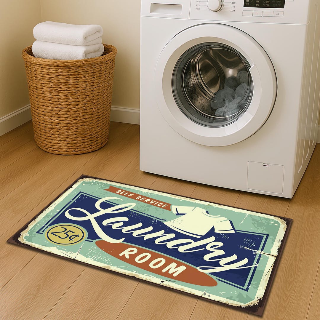 Wash Area Rug Retro Laundry Room Rug: Wash Area Decor, Machine Washable - Etsy
