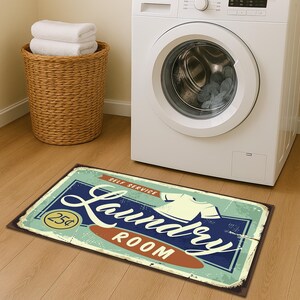 Retro Laundry Room Rug: Wash Area Decor, Machine Washable