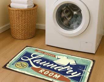 Retro Laundry Room Rug: Wash Area Decor, Machine Washable