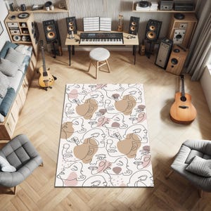 Geometric Faces Area Rug: Modern Abstract Line Art, Minimalist Decor