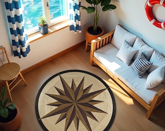 Sailor Compass Rug: Nautical Coastal Living Room Carpet