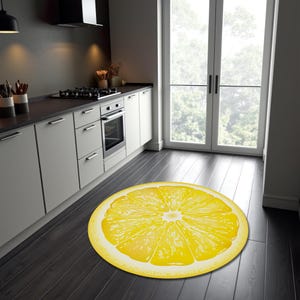 Yellow Color Lemon Rug, Kitchen Round Mat, Fruit Decor, Dining Room Carpet, 3D Fruit Carpet, Gift for Mom, Kindergarten Rug