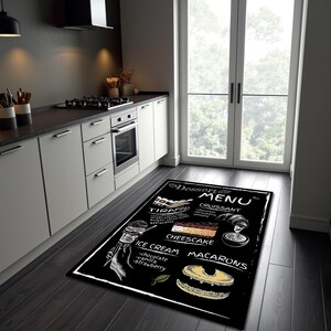 Tapis de cuisine noir, tapis de cuisine, tapis pour menu de desserts, décoration de salle à manger, tapis de cuisine de style rétro