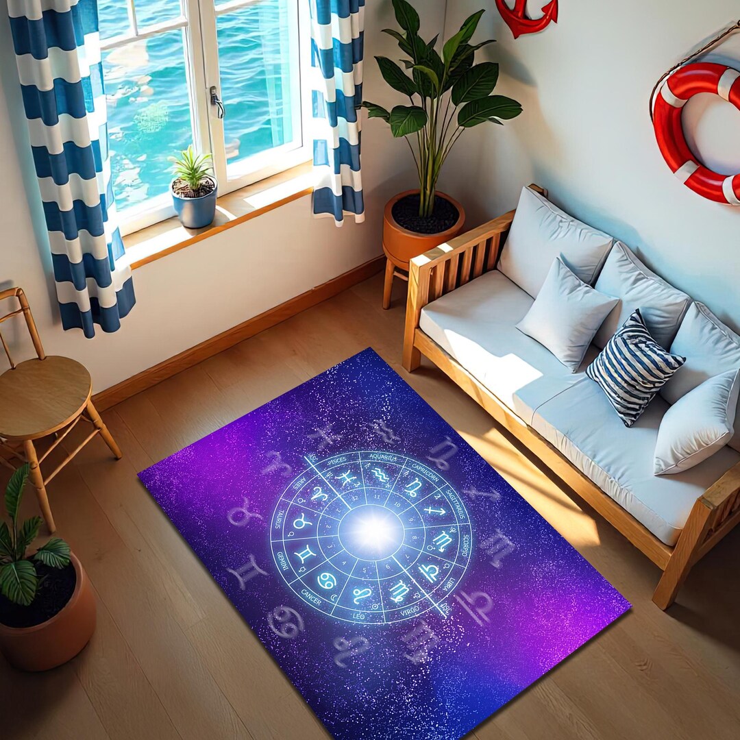 Zodiac Signs Rug, Astrology Chart Carpet, Celestial Star Print Floor ...