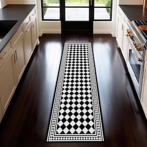 Black and White Diamond Runner Rug: Geometric Kitchen Hallway Carpet