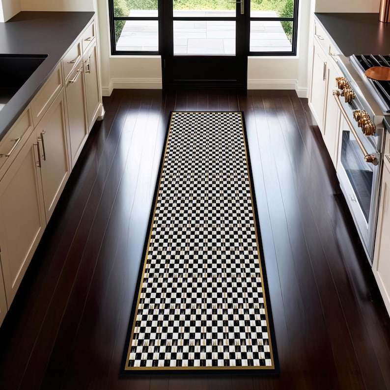 Checked Rug Kitchen Checkered Runner Rug: Black and White Retro Kitchen Carpet - Etsy