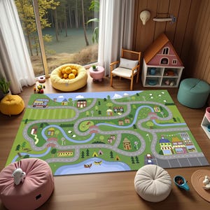 Carte routière de la ville pour enfants, tapis de jeu mignon, tapis pour garçons et filles, joli tapis pour chambre d'enfant, tapis pour jardin d'enfants, tapis pour véhicule