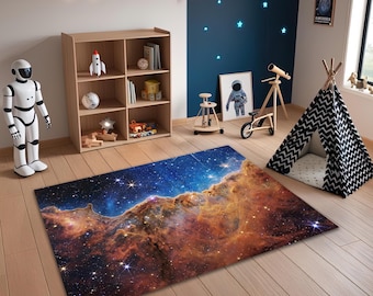 Galaxy Space Rug: Stars & Nebula Print Kids Room Decor